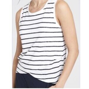 Athleta Stripe Linen Criss Cross Tank XS Blue White Sleeveless Tank Top